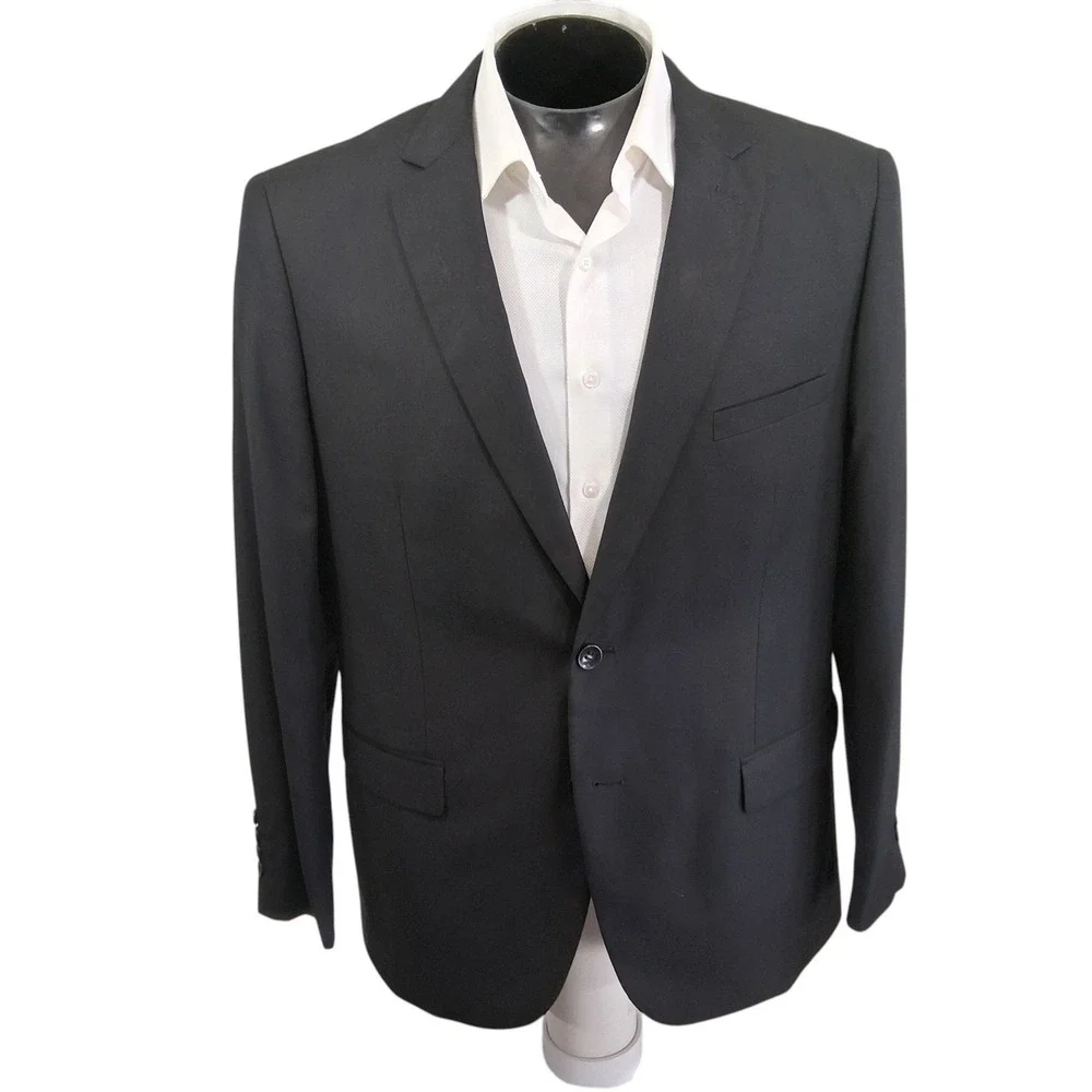 Carlo Lusso Sport Coat 44R Solid Black 2-Button Microtech Blazer Double Vent